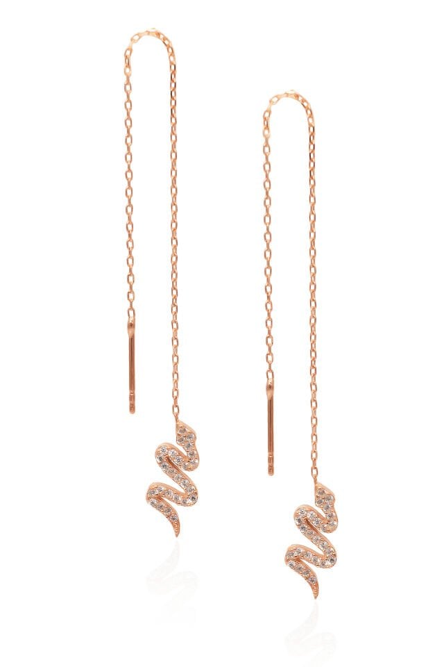 Yılan Model Sallantılı Zirkon Taşlı Gümüş Küpe