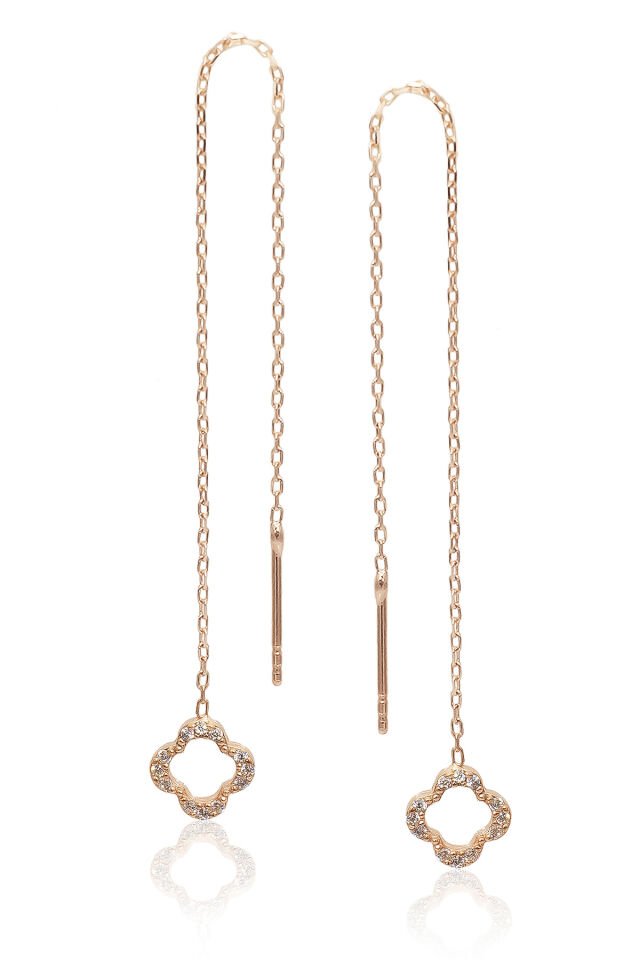 Yonca Model Sallantılı Gümüş Zincir Küpe