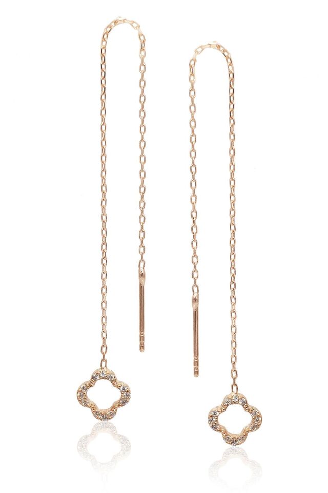 Yonca Model Sallantılı Gümüş Zincir Küpe