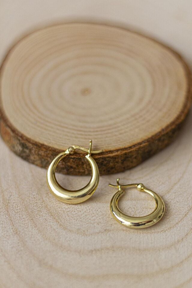 Küçük Oval Halka Küpe - Sarı