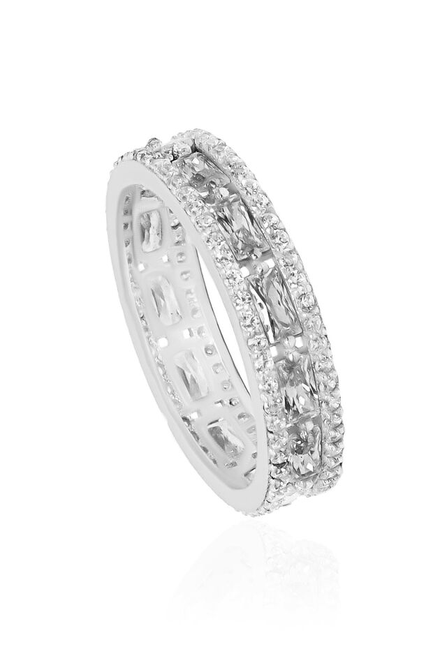 Beyaz Taşlı Gümüş Tamtur Yüzük