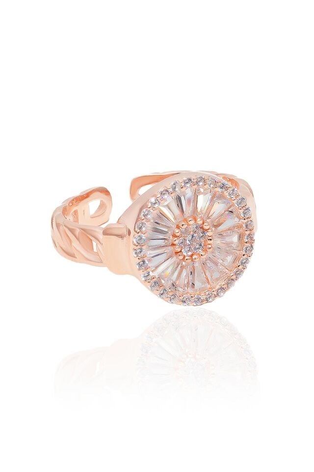 Baget Taşlı Zincir Modeli Gümüş Yüzük-Rose