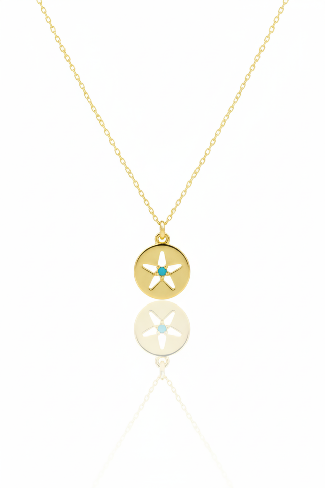 Mavi Taşlı Yuvarlak Gümüş Kolye - Rose