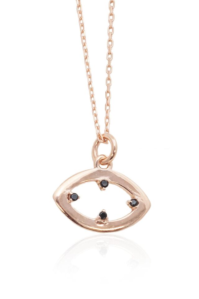 Oval Siyah Taşlı Gümüş Kolye - Rose
