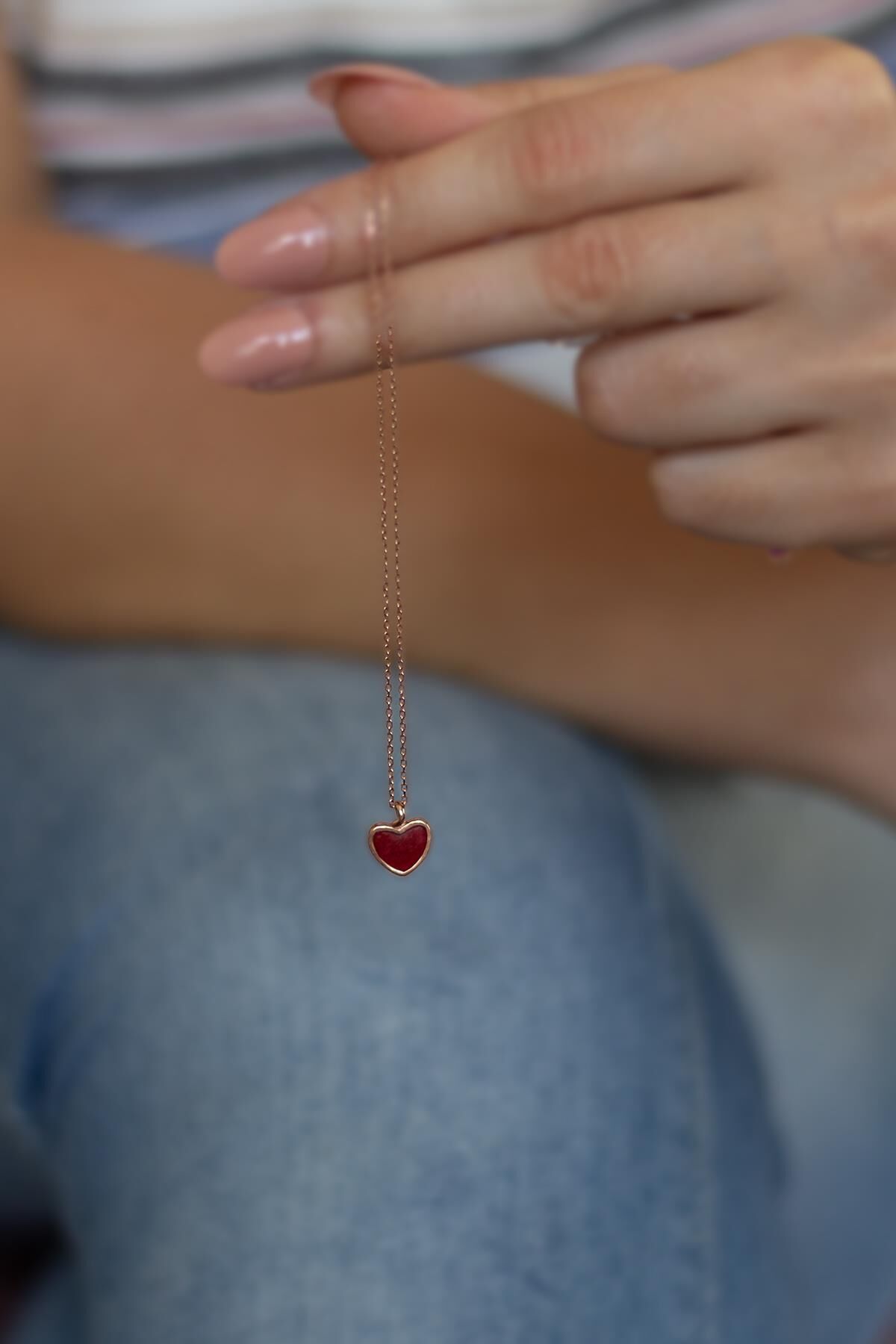 Kalp Mineli Gümüş Kolye - Rose