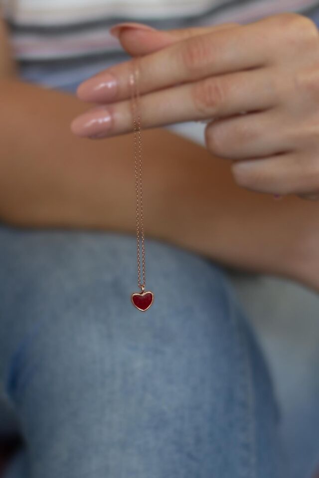 Kalp Mineli Gümüş Kolye - Rose