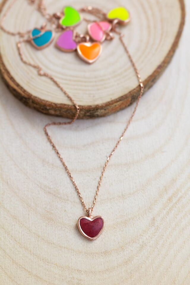 Kalp Mineli Gümüş Kolye - Rose