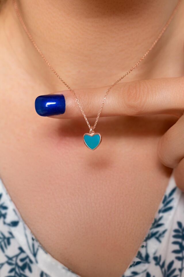 Kalp Mineli Gümüş Kolye - Rose