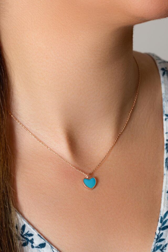 Kalp Mineli Gümüş Kolye - Rose