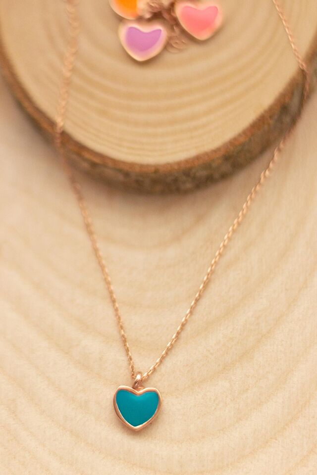 Kalp Mineli Gümüş Kolye - Rose