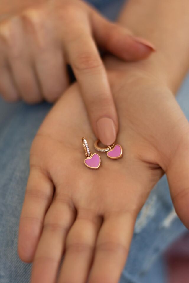 Kalp Gümüş Mineli Küpe -Rose