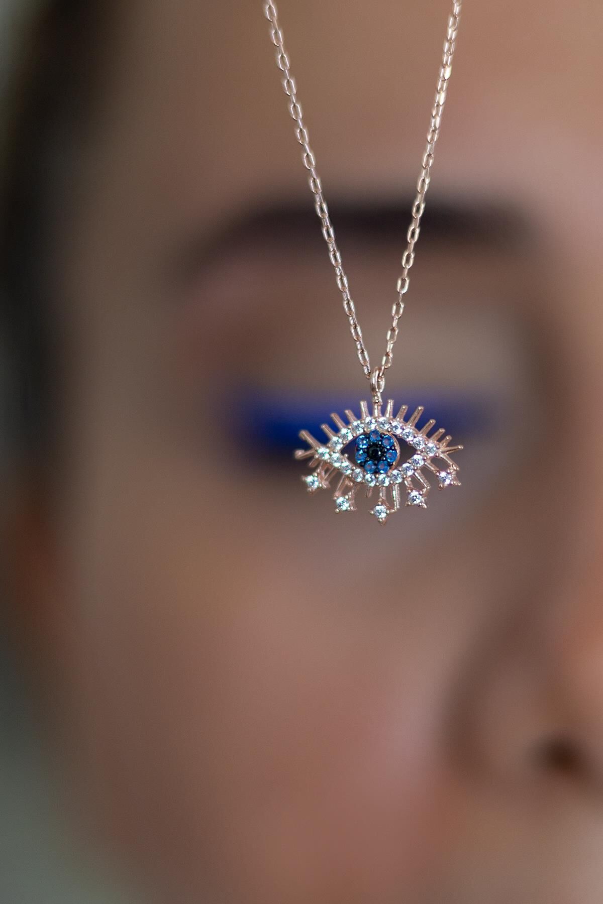 Göz Nazar Gümüş Kolye - Rose