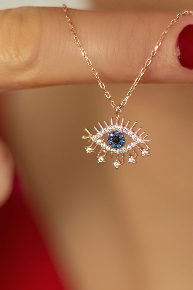 Göz Nazar Gümüş Kolye - Rose