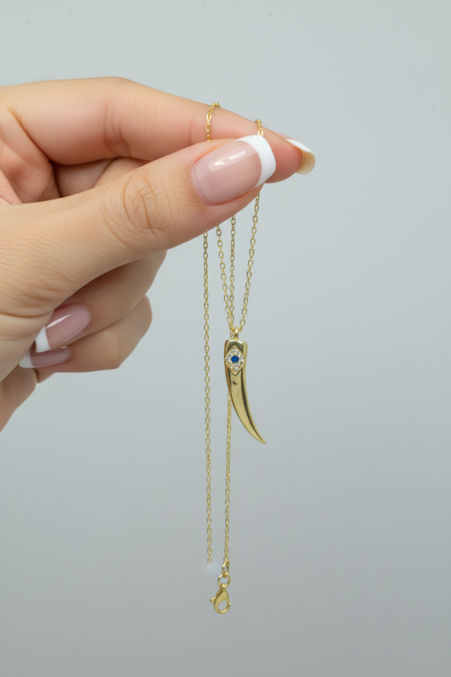 Fil Dişi Mavi Taşlı Gümüş Kolye -Rose