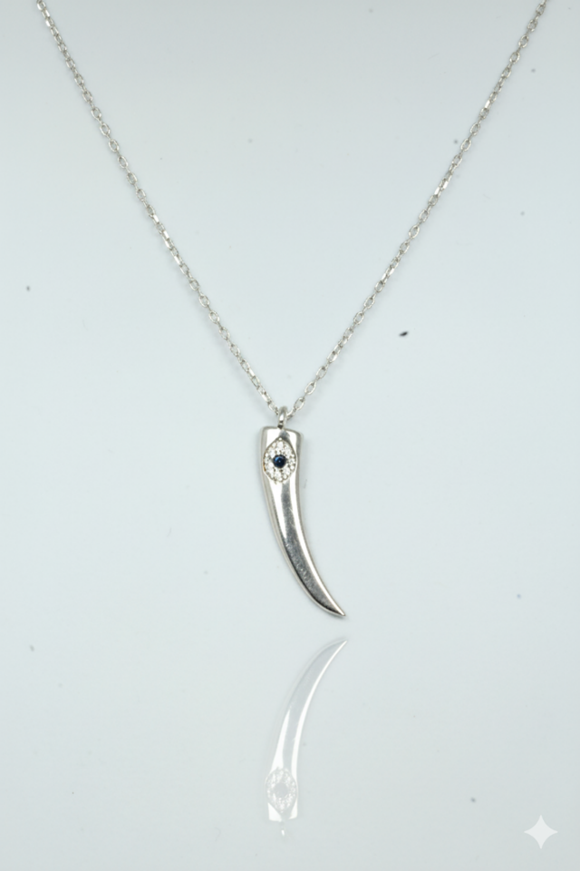 Fil Dişi Mavi Taşlı Gümüş Kolye -Rose