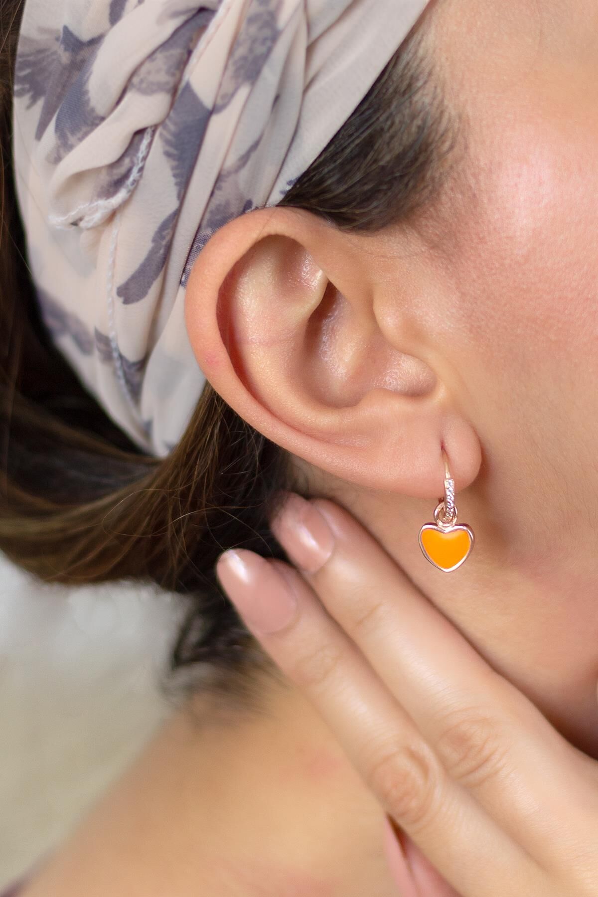 Kalp Mineli Gümüş Küpe -Rose  Gümüş