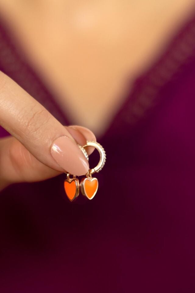 Kalp Mineli Gümüş Küpe -Rose  Gümüş