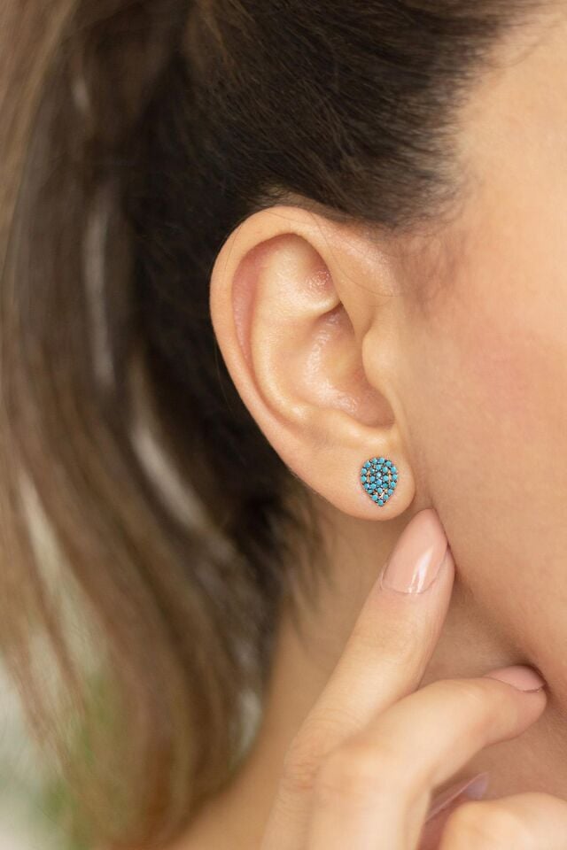 Damla Model Mavi Taşlı  Gümüş Küpe - Rose