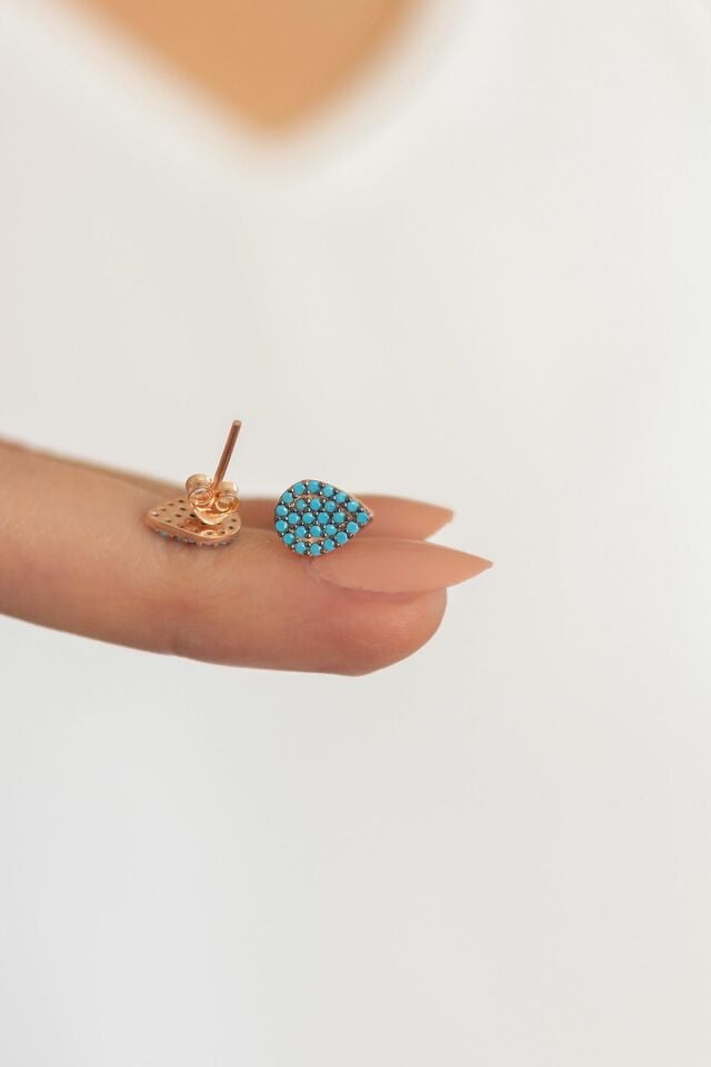 Damla Model Mavi Taşlı  Gümüş Küpe - Rose