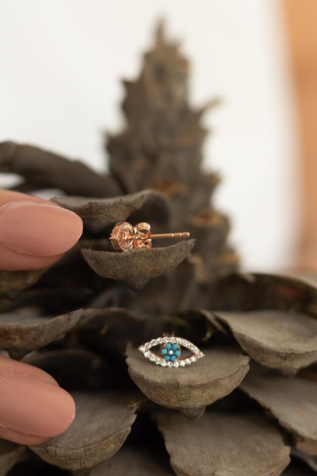 Göz  Model Turkuaz Taşlı Gümüş Küpe-Rose