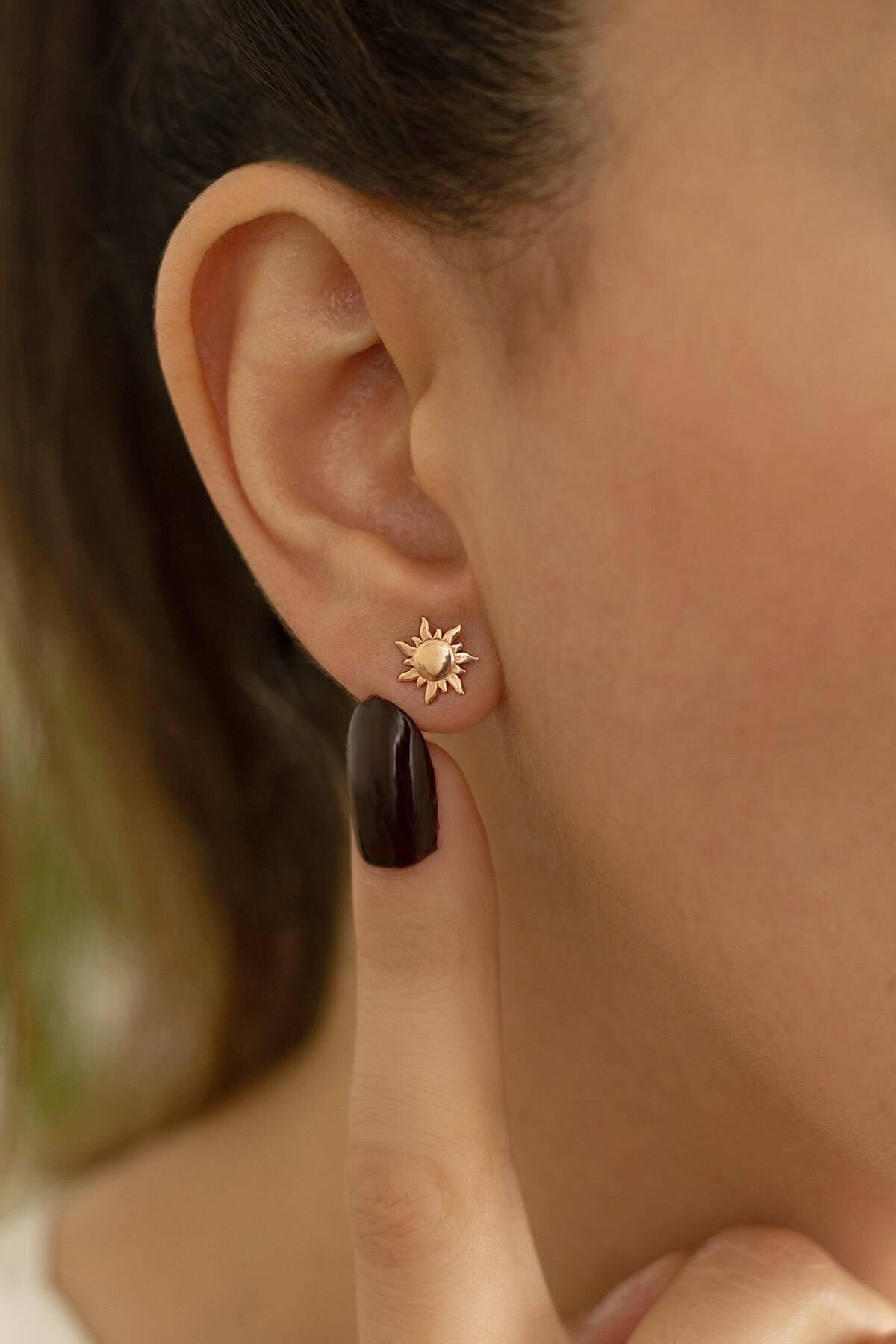 Güneş Model Gümüş Küpe -Rose