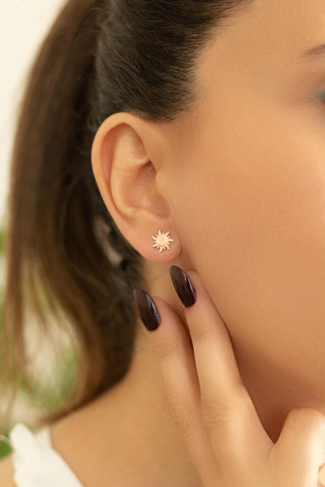 Güneş Model Gümüş Küpe -Rose