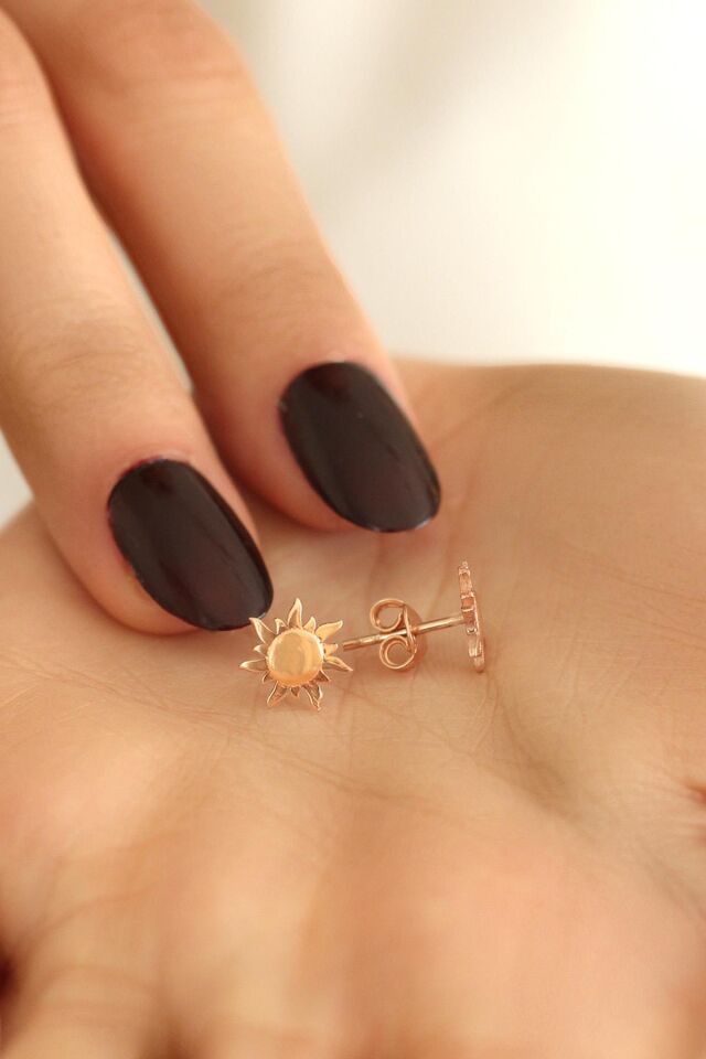 Güneş Model Gümüş Küpe -Rose