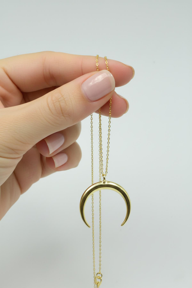 Ay Kolye Hilal 925 Ayar Gümüş Zincir