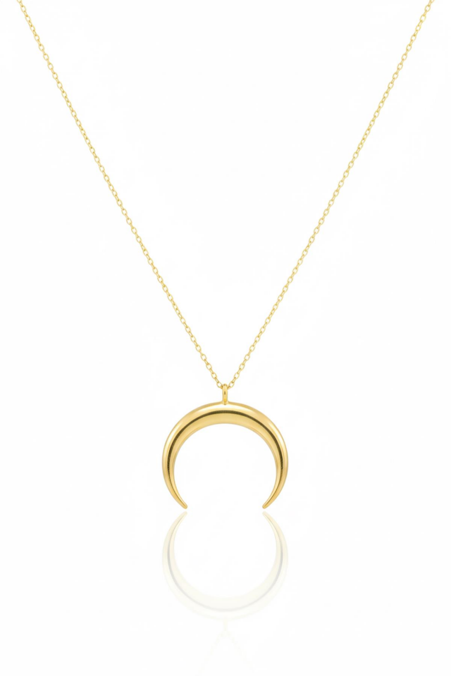 Ay Kolye Hilal 925 Ayar Gümüş Zincir