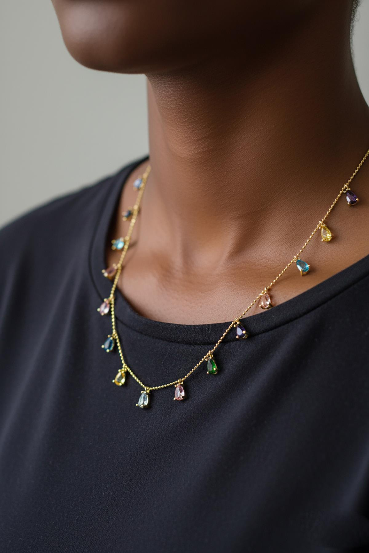 Damla Kolye Renkli 925 Ayar Gümüş