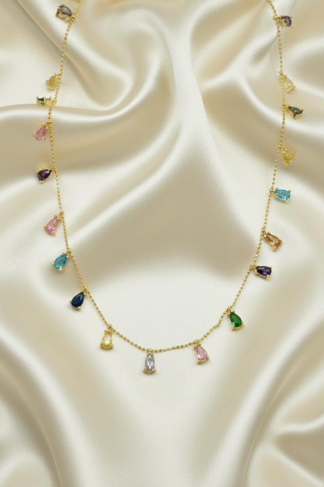 Damla Kolye Renkli 925 Ayar Gümüş