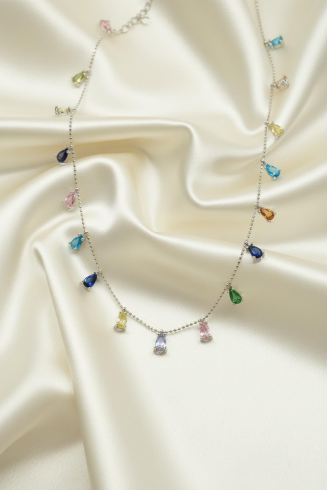 Damla Kolye Renkli 925 Ayar Gümüş