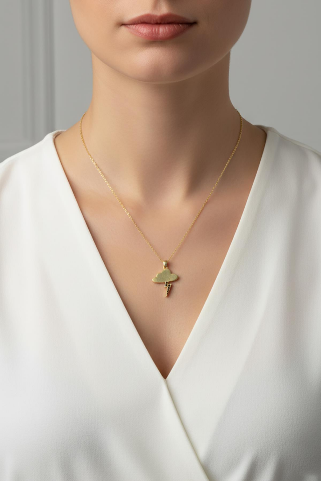 Bulut Kolye Şimşek 925 Ayar Gümüş