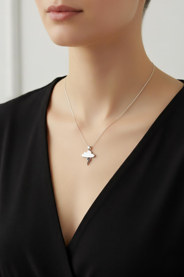 Bulut Kolye Şimşek 925 Ayar Gümüş