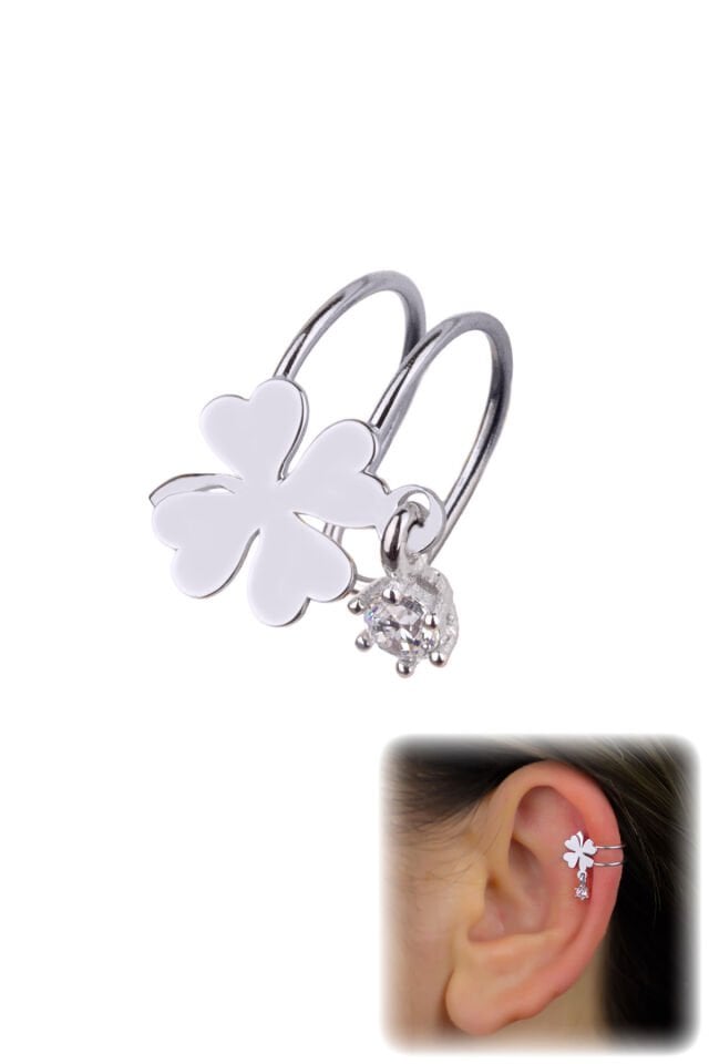 Gümüş Rengi Yonca Kıkırdak Küpe