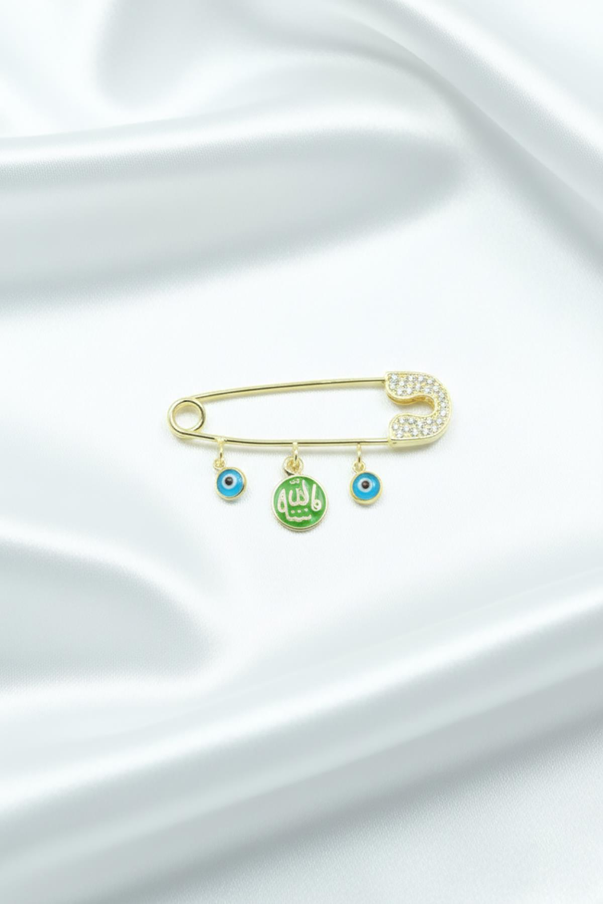 Gümüş Bebek İğnesi Allah Yazılı Göz Nazar 925 Ayar Hediyelik