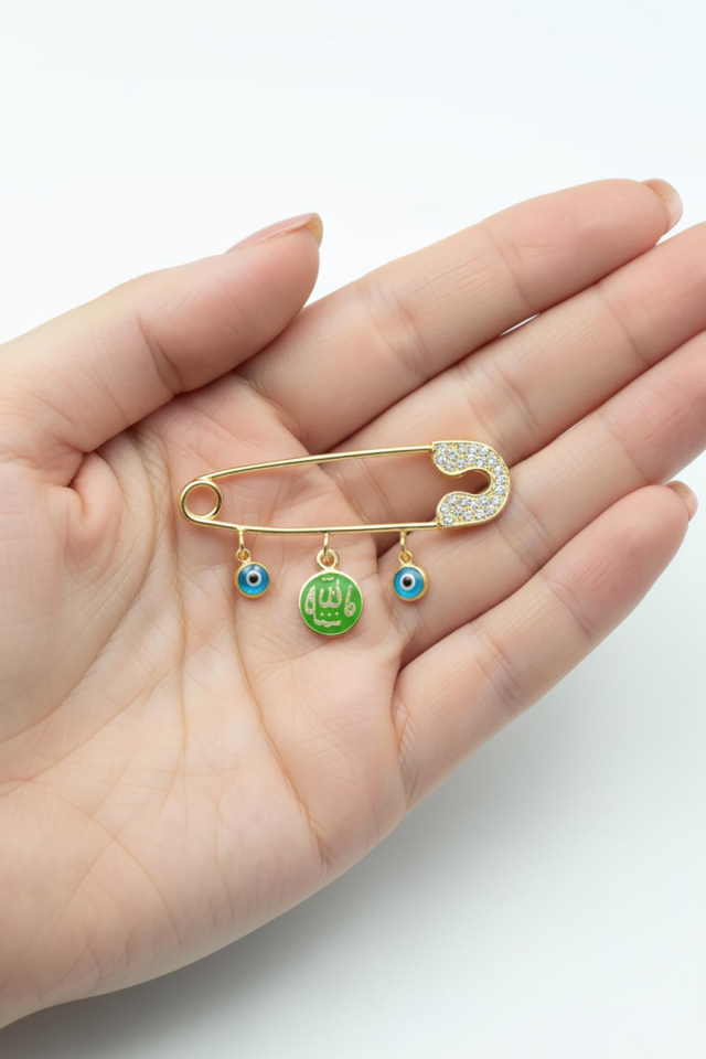 Gümüş Bebek İğnesi Allah Yazılı Göz Nazar 925 Ayar Hediyelik