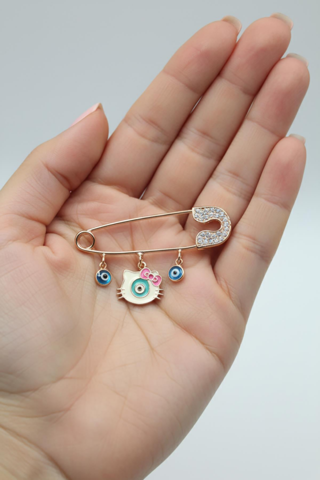 Gümüş Bebek İğnesi Mineli 925 Ayar Nazar Göz Hediyelik