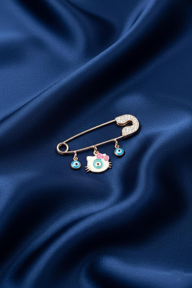 Gümüş Bebek İğnesi Mineli 925 Ayar Nazar Göz Hediyelik