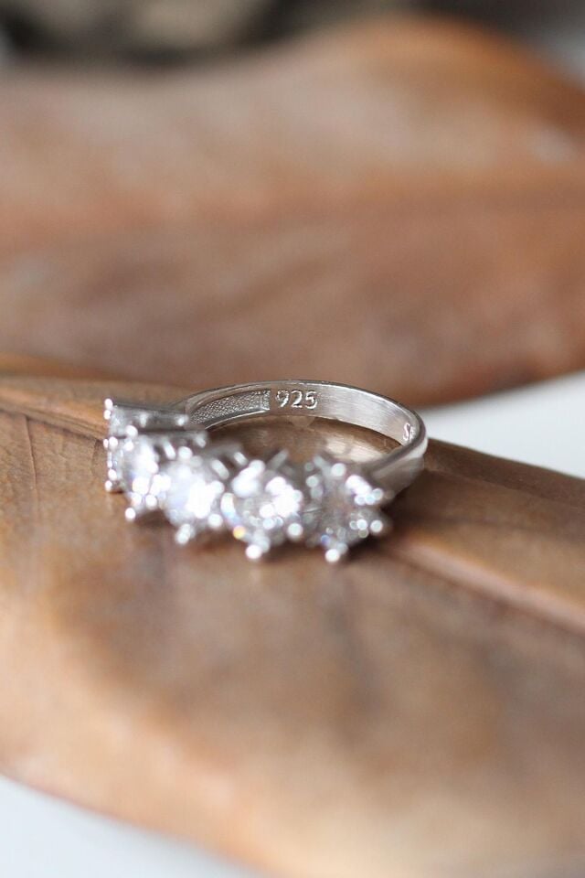 Beş Taş Alyans Gümüş Zirkon Yüzük-Gümüş Rengi