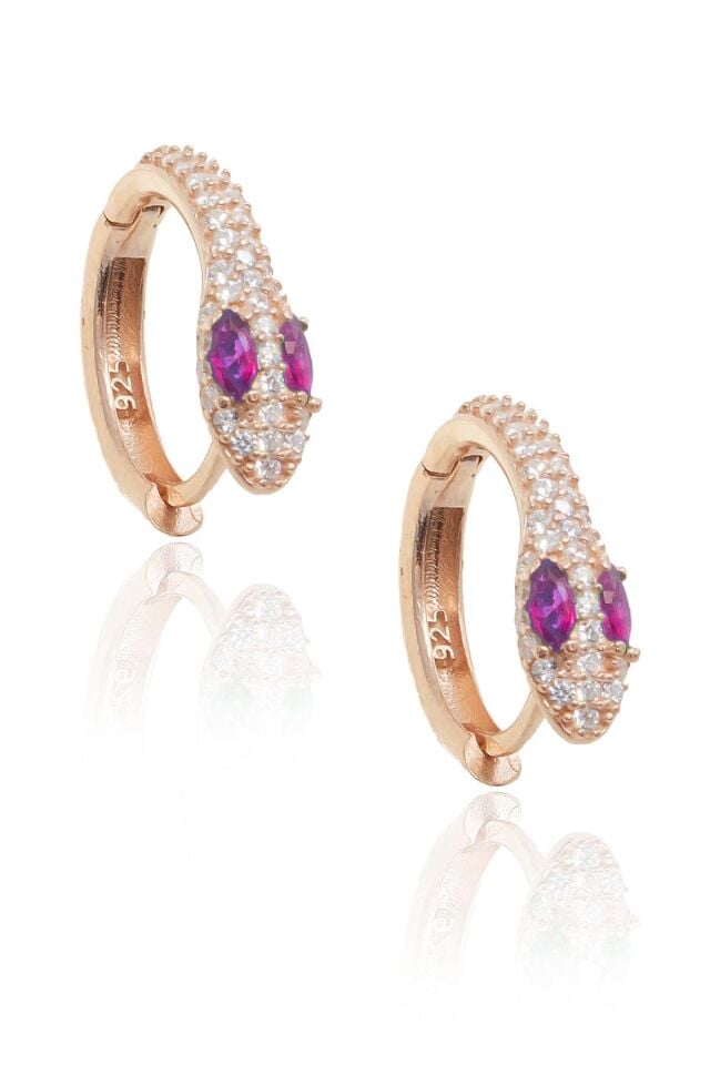 Kırmızı Taş Yakut Yılan Model Gümüş Küpe