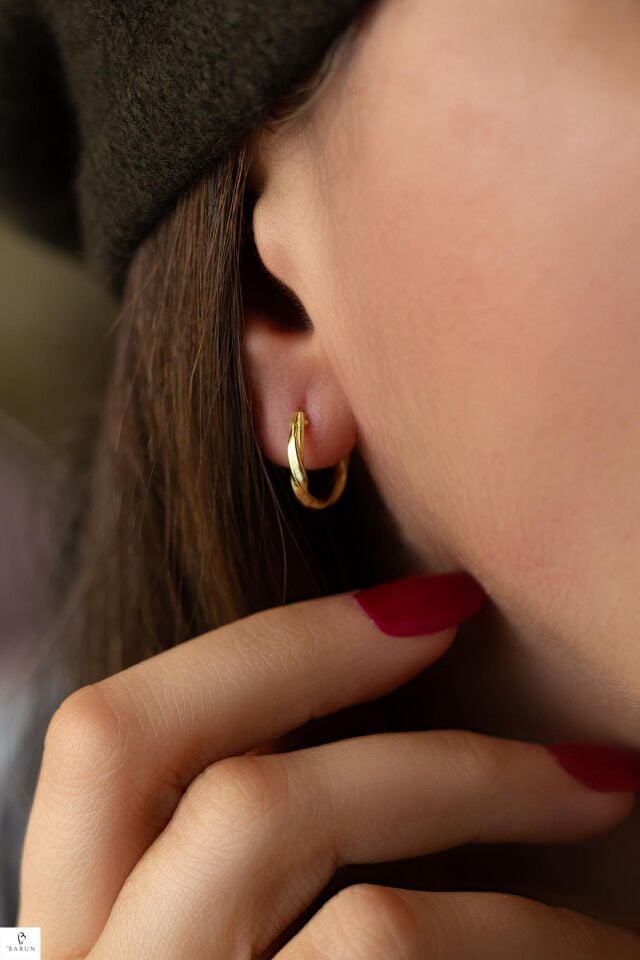 Sarı Renk Mini Burgu Gümüş  Halka Küpe