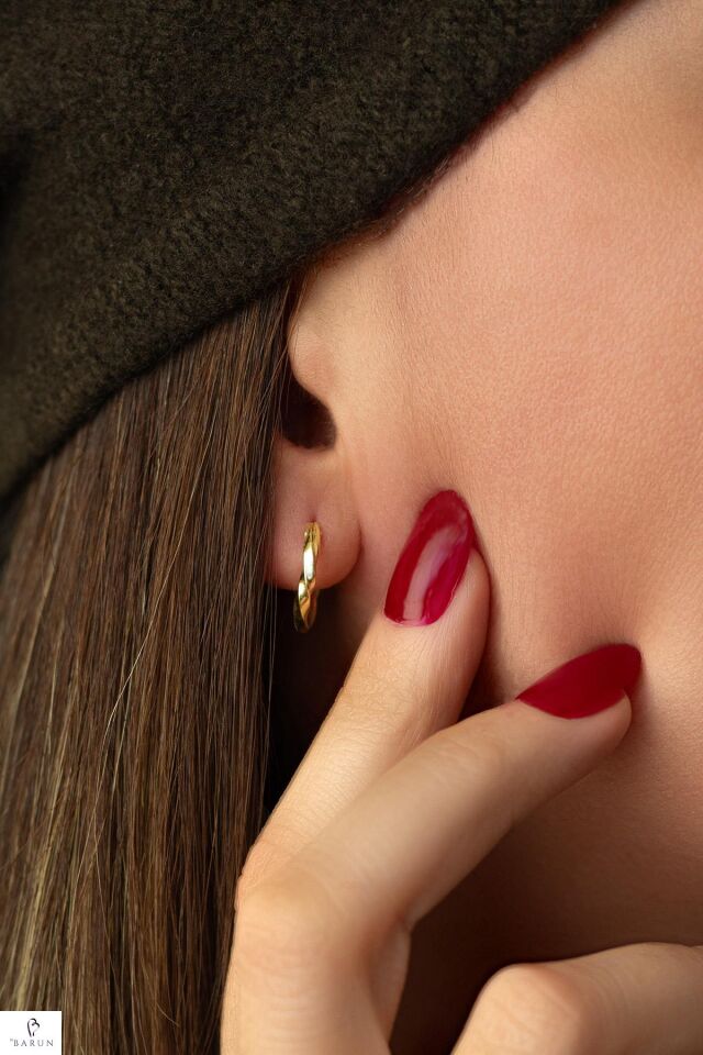 Sarı Renk Mini Burgu Gümüş  Halka Küpe