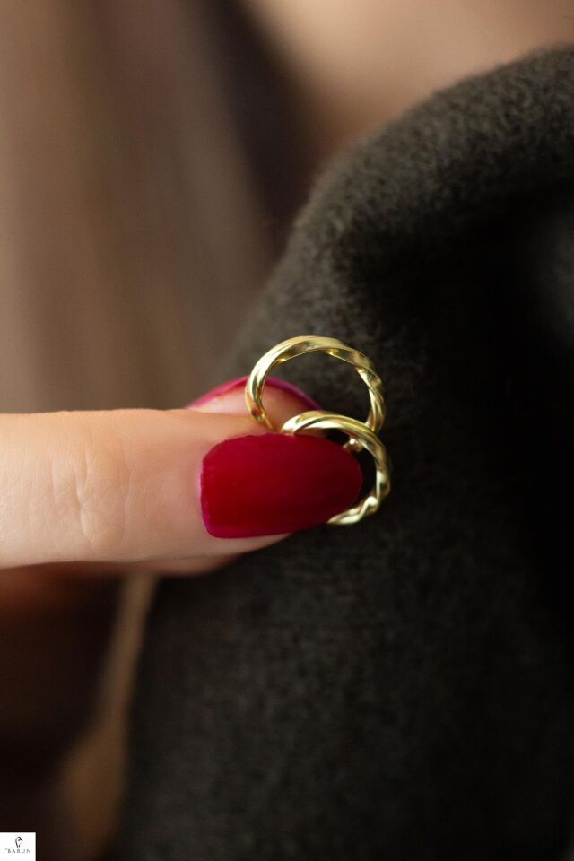 Sarı Renk Mini Burgu Gümüş  Halka Küpe